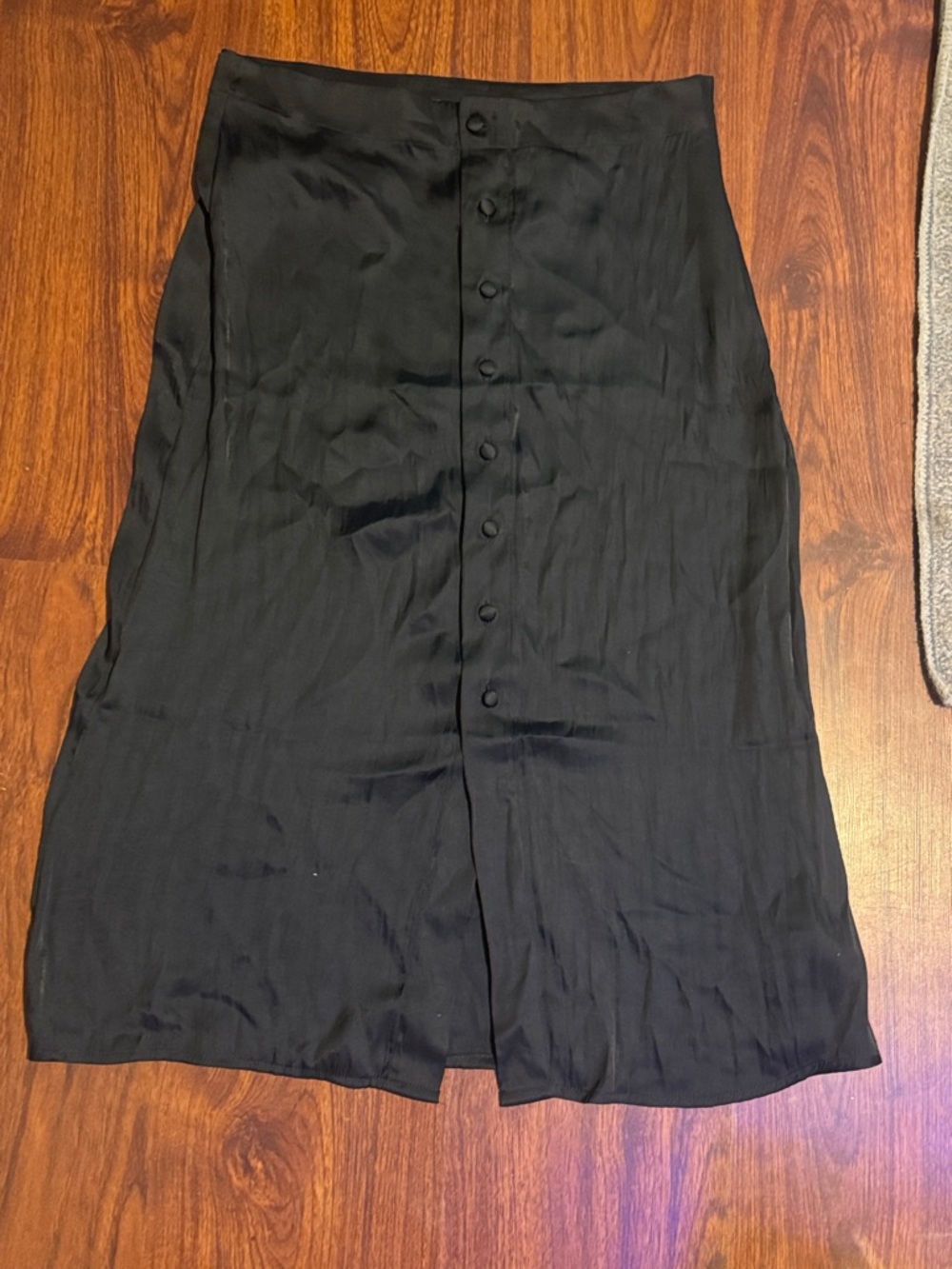 Free People Black Satin Button-Front Midi Skirt